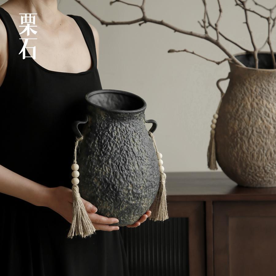 栗石【福袋】厅侘02风陶瓷双流苏花瓶寂中古艺术民宿客电耳视柜摆