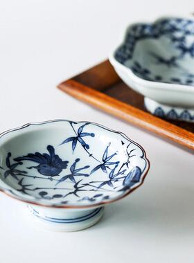 日本制波见覆古佐青花料雀鸟瓷碟LSH子蘸碗醋碟甜陶品盘日式料理