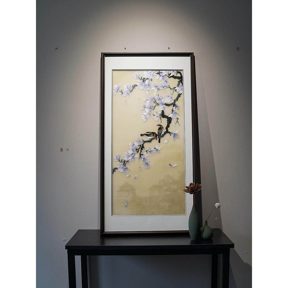 苏州刺绣挂画玉兰带花新中式装饰画纯手工苏绣客成XJA厅书房关玄