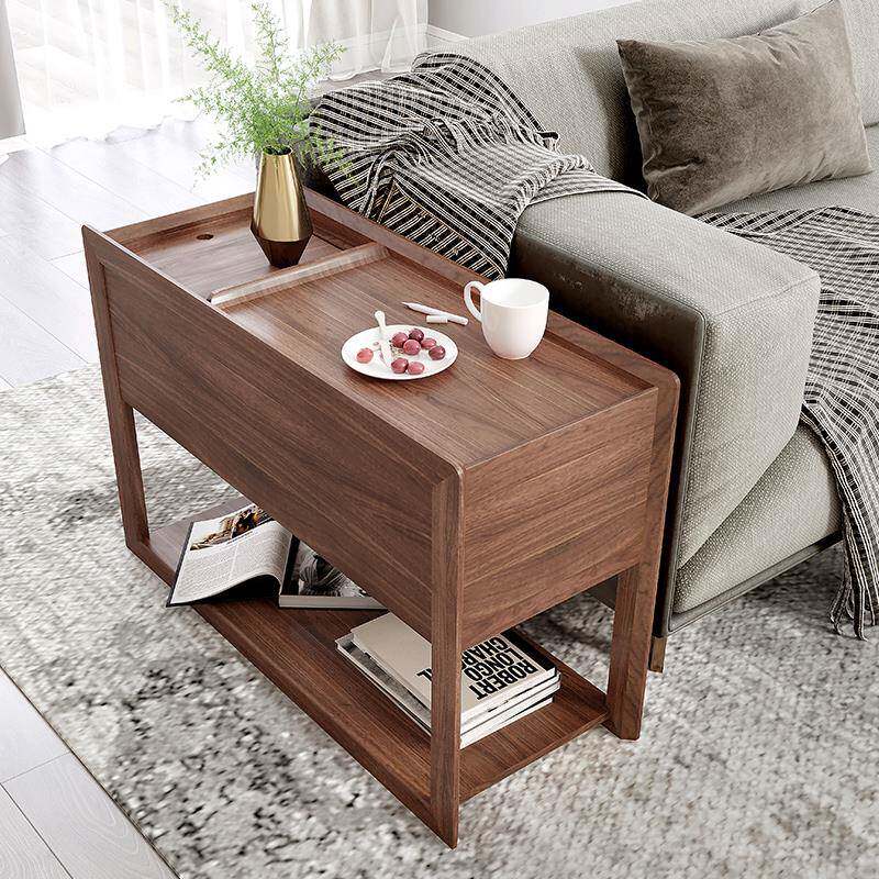北实欧木沙发侧边桌长窄缝隙326扶柜可移动带物小茶手桌角几边储