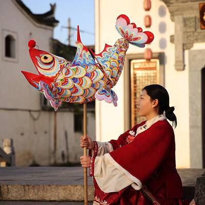 【】传i统手持手鱼灯 非遗竹编工灯笼dy料包材FWT古风花灯装饰