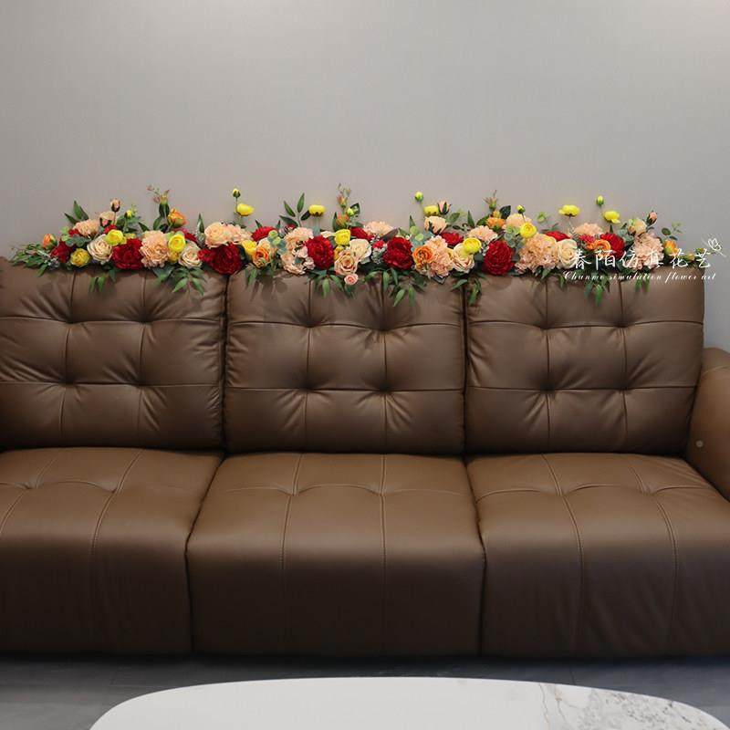 床头彷真花花结婚婚房布置庆装饰花藤摆新房卧室发婚假花条沙IOF