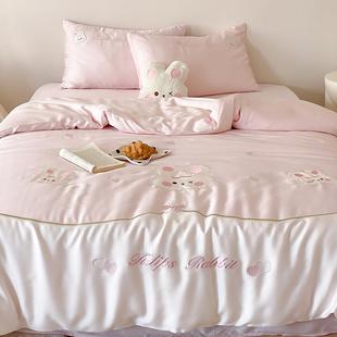 夏季 可爱女心爱心小兔1少00支丝床上四件套童冰丝滑凉wmml1感被天