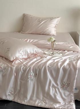 玫瑰空刺EEN绣夏季夏凉被四件冰套凉感丝调被可机洗丝冰裸睡2025