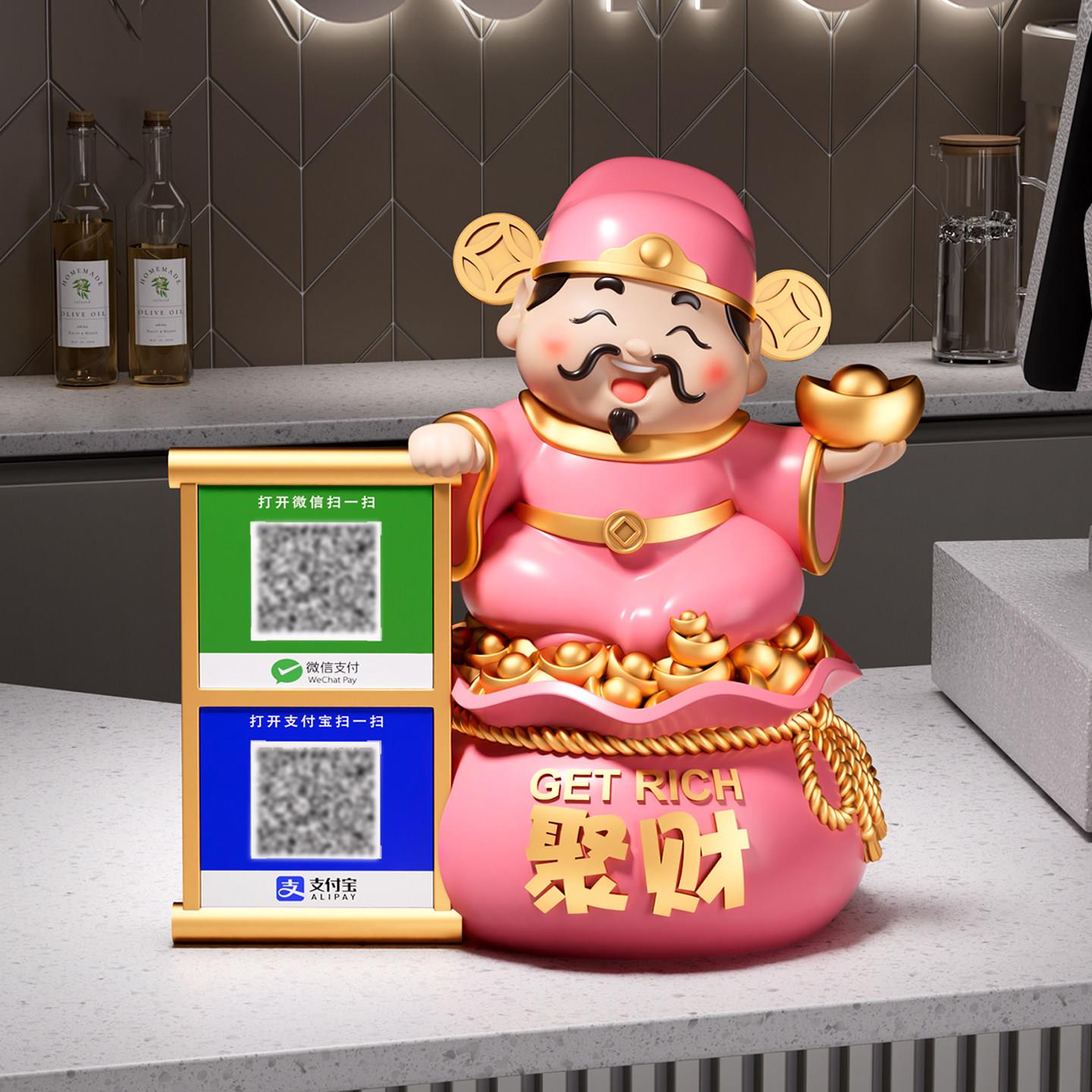 礼高档财爷摆件新店铺开业礼物收银台D-034聚招神财钱款二维收码