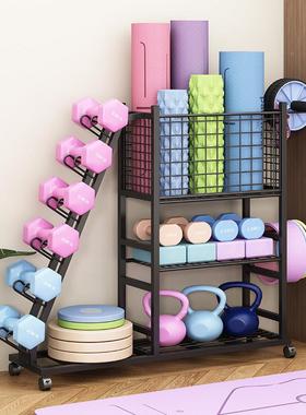 家用健身架铃动器材收纳层可移瑜珈y6.12健垫泡沫轴哑收纳筐运动