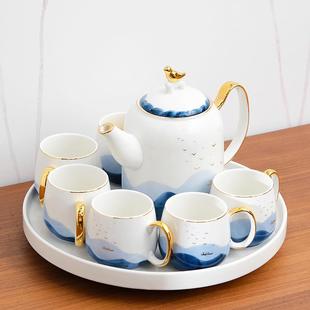 家用客厅待客茶具水具 国潮风水墨陶瓷水杯子茶壶水壶茶杯杯具套装
