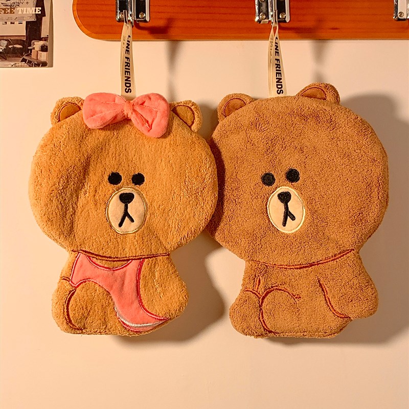 可爱小熊挂式擦手巾珊瑚绒超强吸水加厚毛巾家用卫生间搽抹布厨房