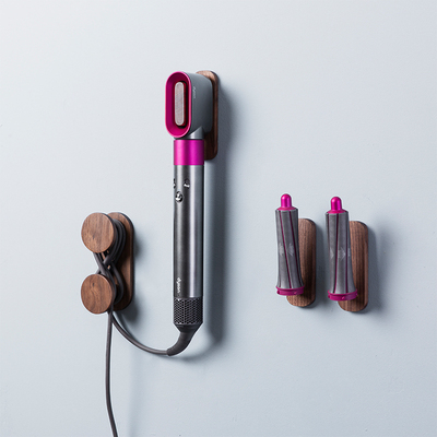 适用于戴森卷发棒收纳架支架置物架壁挂免打孔黑胡桃木美发器挂架