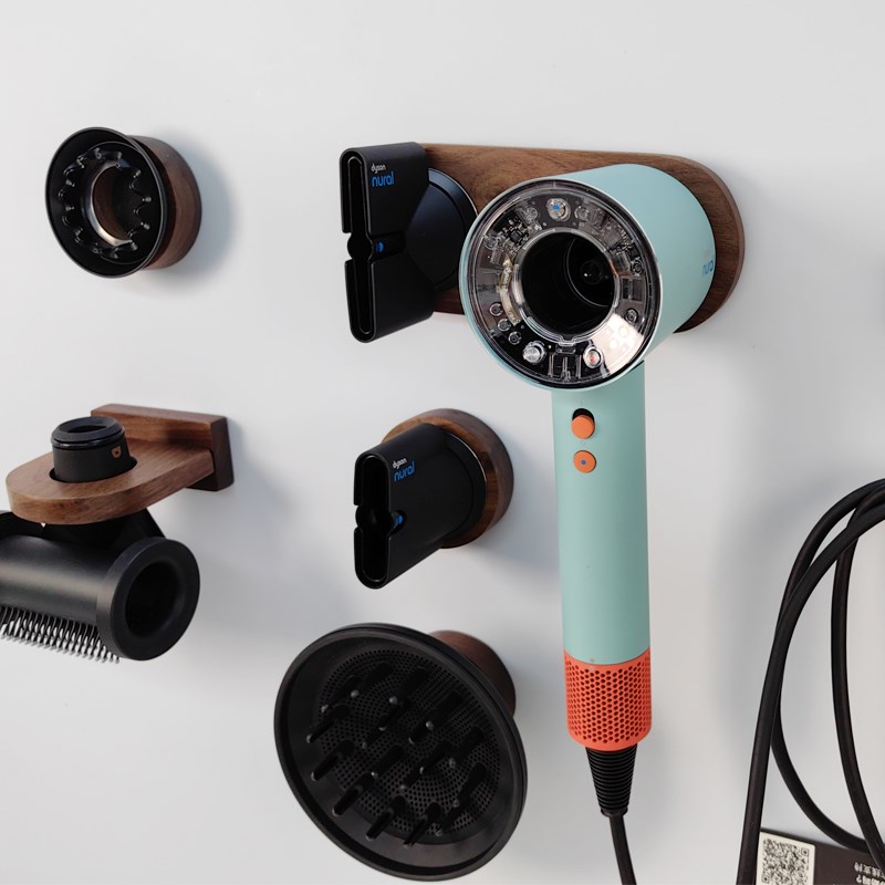 黑胡桃实木Hd16戴森吹风机支架免打孔Hd15置物架风嘴架收纳架壁挂