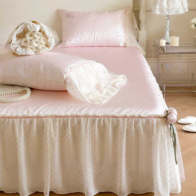 少女心粉色蕾丝冰丝凉席三件套可水洗折叠空调席子夏天新款2023