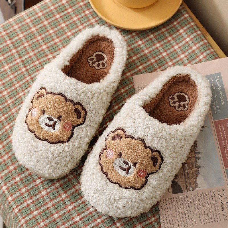 可爱卡通小熊棉拖鞋女冬季学生宿舍居家防滑保暖毛毛绒包头拖鞋男