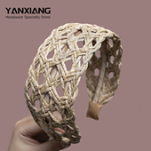 妍象韩国ins风手工拉菲草编镂空发箍女宽边头箍气质显脸小度假风