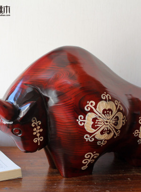 中式家居饰品开运牛摆件生肖存钱罐实木质工艺品创意摆设开业礼品