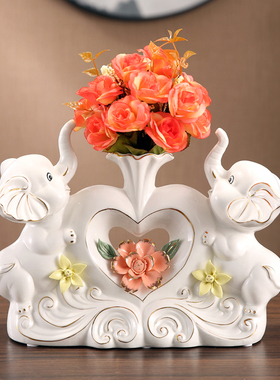 陶瓷大象摆件家里乔迁新居礼品动物桌面客厅招财家居酒柜装饰品