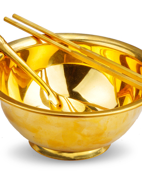 普生缘 铜餐具铜碗铜筷子铜勺子金碗套装金饭碗家居摆件