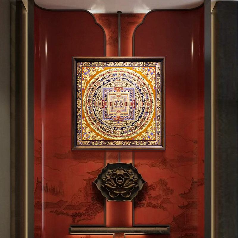 时轮金刚坛城藏传唐卡挂画装饰画客厅铜画手工玄关艺术品挂件