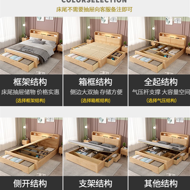 白色加宽实木床2米x2米大床2.2米200220主卧双人收纳高箱储物床