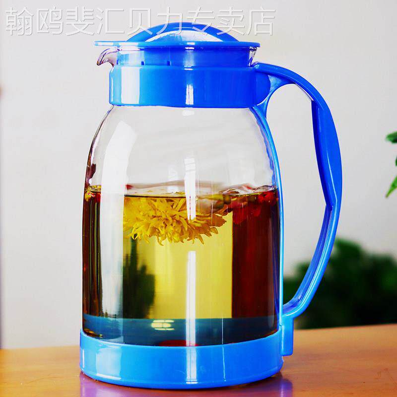 大容量蓝色冷水壶玻璃泡茶壶家用果汁壶大号冷水冷水壶杯子茶具套