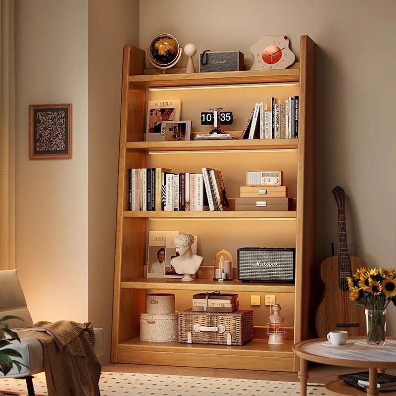 实木书架落地置物架家用客厅展示架房间改造梯形收纳储物简易书柜