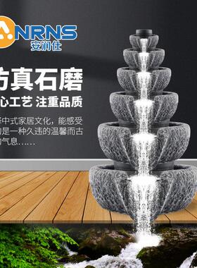 石磨流水摆件盆景假山喷泉鱼缸树脂仿真水车小石磨盘转运招财配件