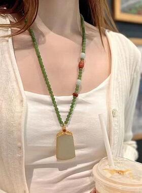 2024新款玉石项炼女平安无事牌玉石吊坠情侣吊坠送女朋友生日礼物