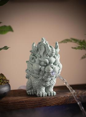 新中式瑞兽招财麒麟流水配件古法养鱼缸上水循环摆件创意龙龟造景
