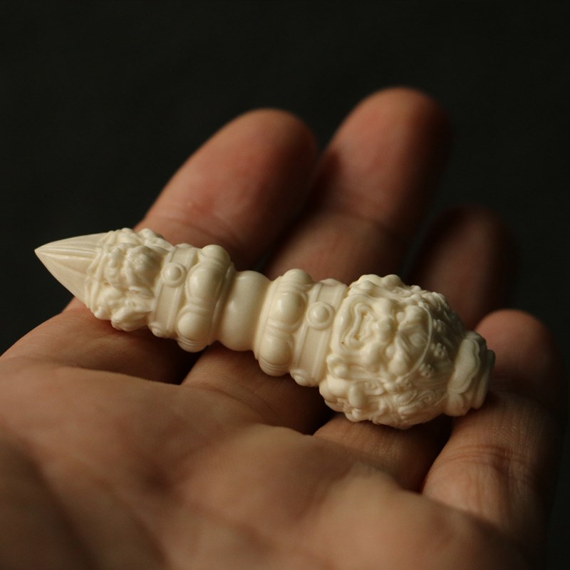 精品纯手工雕刻鹿角金刚杵文玩手把件手雕根付工艺品降魔护身摆件