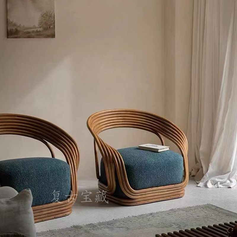 复古风藤编沙发椅单人阳台休闲沙发椅民宿酒店会客椅东南亚藤椅