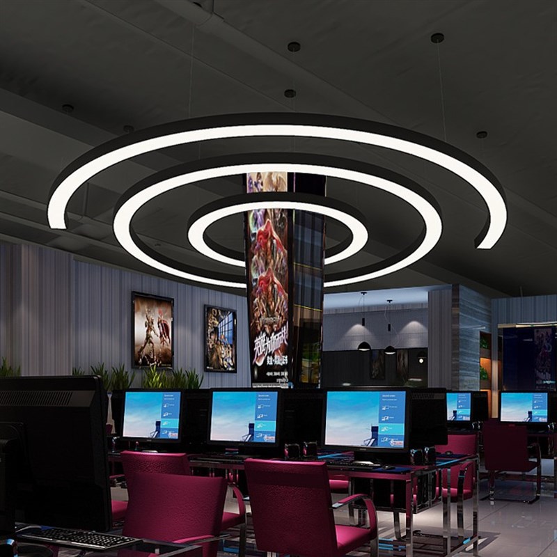 定制圆环圆圈弧形LED吊灯健身房网吧商场超市创意店铺前台造型灯