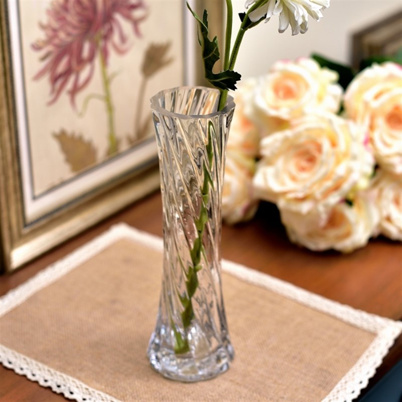 时尚田园斜纹玻璃花瓶透明收腰台面花瓶落地富贵竹百合插花花器