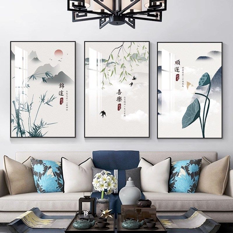 新客厅装饰画现代沙发背景墙壁挂画茶室书房三联画寓意,家居饰品,现代装饰画,淘宝优惠券,粉丝福利购,淘宝优惠卷