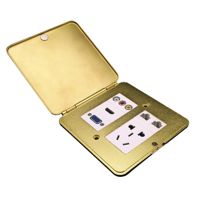 家用翻盖铜面防水隐藏式地面插座 HDMI高清VGA电脑 多媒体地插座