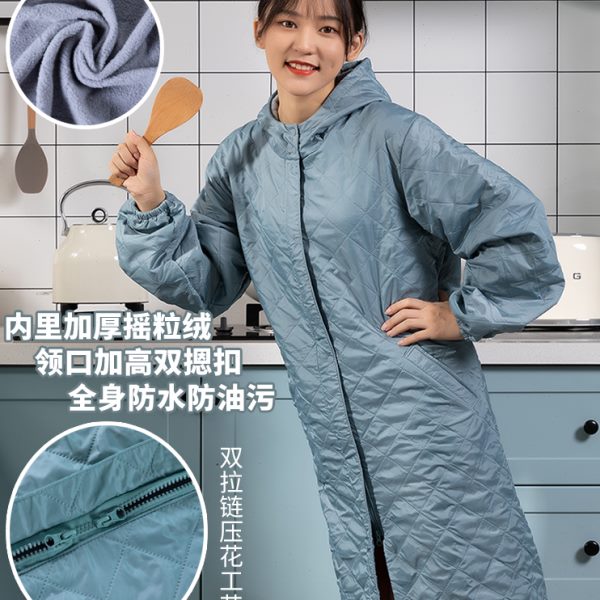 围裙家用厨房加绒男女士冬季外套大人时尚长袖防水防油工作服罩衣