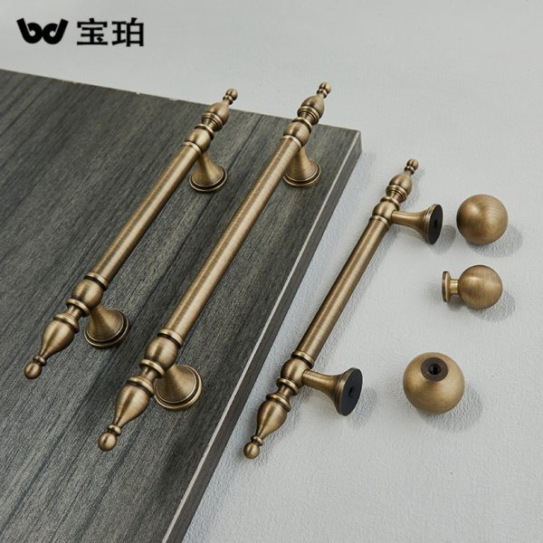 法式复古奶油风胡桃木抽屉拉手实心黄铜新中式仿古铜色衣柜门把手