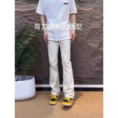 白色弯刀牛仔裤男夏季薄款