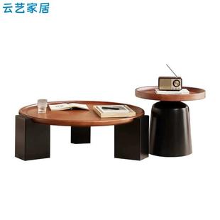 中古风茶几圆形小户型茶桌客厅家用意式 圆桌矮桌 轻奢设计师款 日式