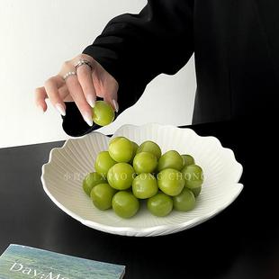 高级感纯白银杏花水果盘轻奢家用陶瓷西餐盘汤盘简约干果盘沙拉盘