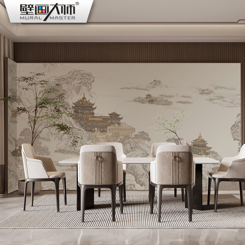 蓬莱仙境图壁纸新意境山水墙纸电视客厅沙发背景墙布楼阁壁布,家装主材,定制壁画,淘宝优惠券,粉丝福利购,淘宝优惠卷