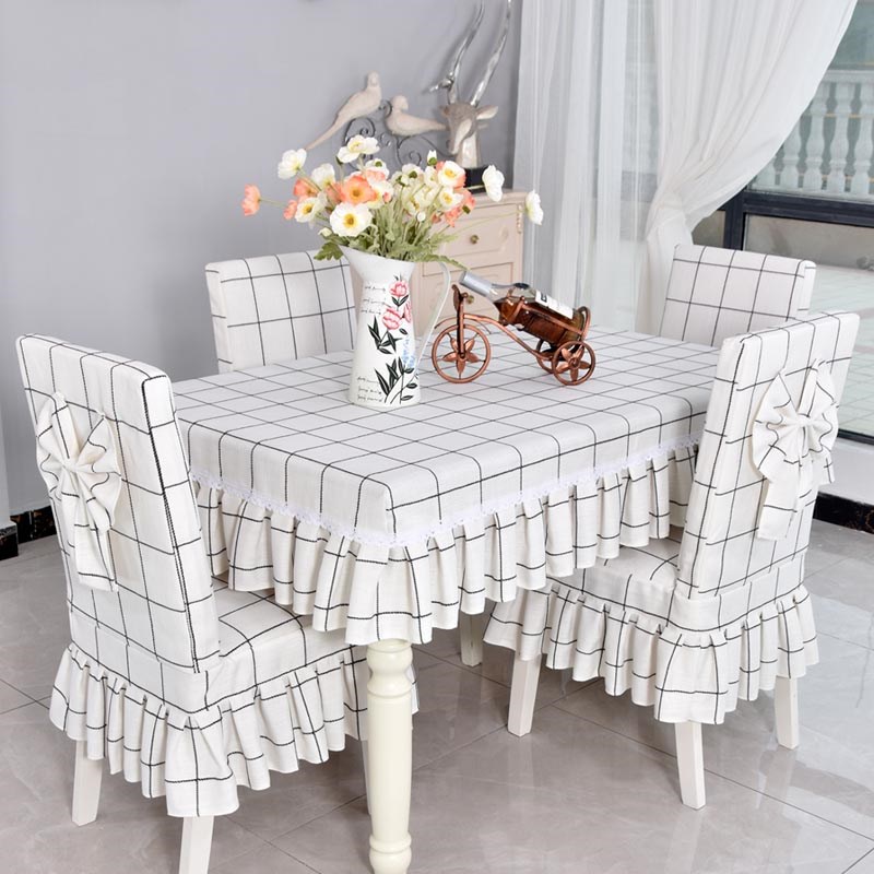 风白色格纹氛围感椭圆桌布家用餐桌台布茶几桌布罩202新款