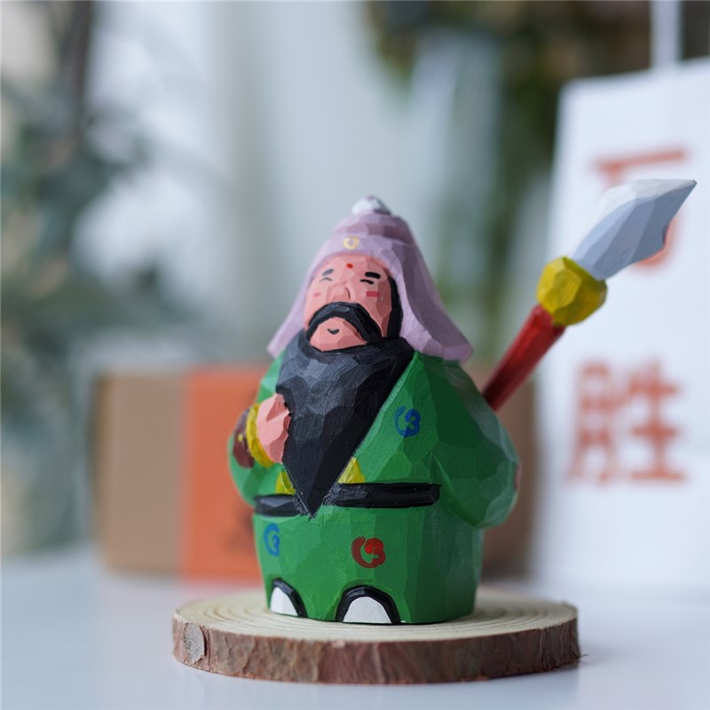 Joe的小作坊/国风小木雕Q版关二爷中式桌面装饰招财摆件创意礼品