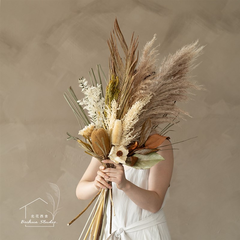 法式高端干花手捧花束 高级感自然风干客厅装饰花瓶装橱窗摆件