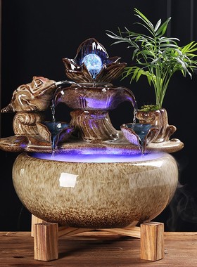 招财流水摆件循环水鱼缸家居客厅办公桌玄关装饰品业乔迁礼品