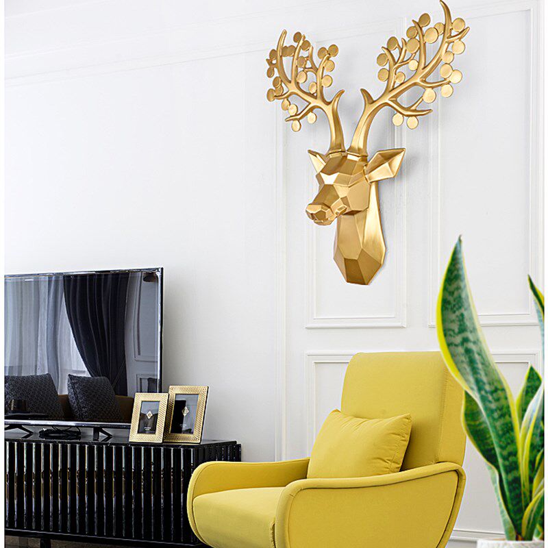 招财鹿头挂件墙壁欧式创意立体客厅酒吧背景墙玄关仿真挂件装饰品