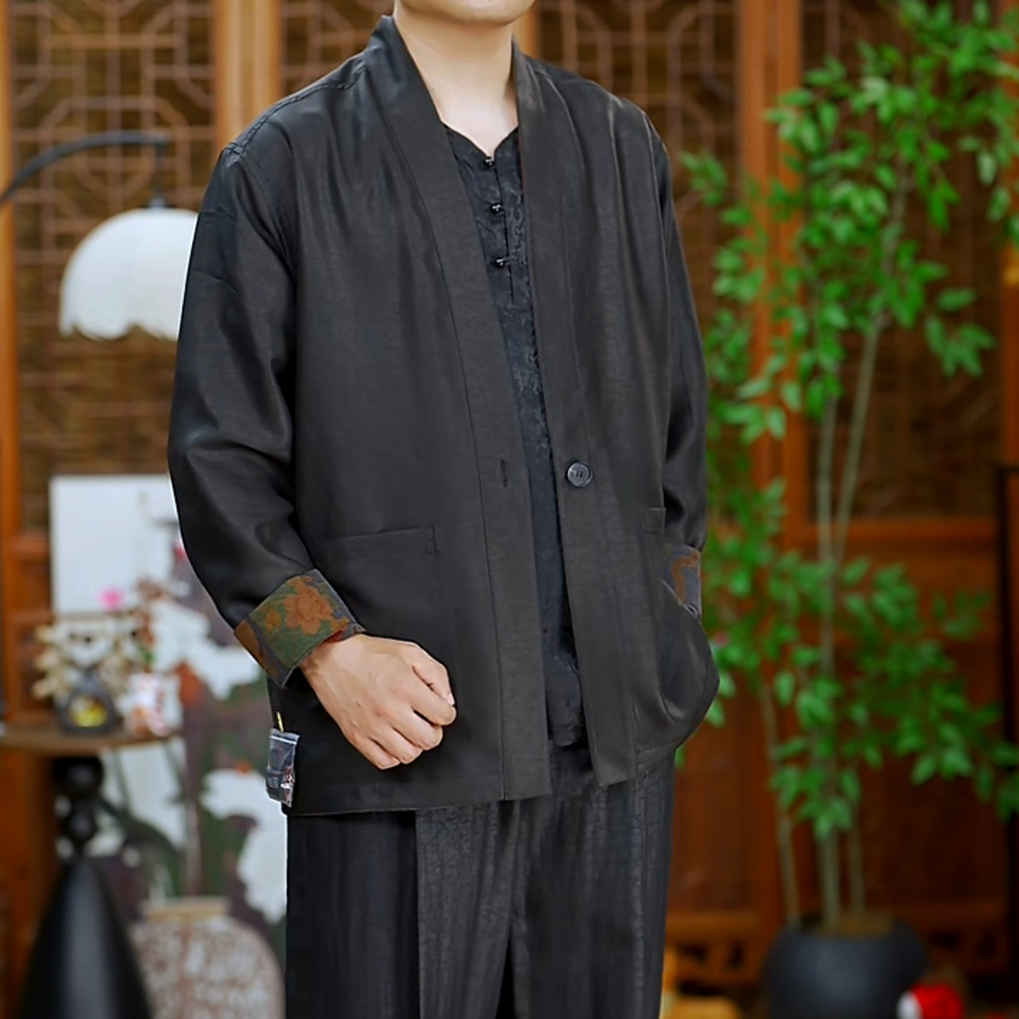 【玄缊福禄】印染龟裂纹香云纱秋季中国风风衣外套男双面穿道袍