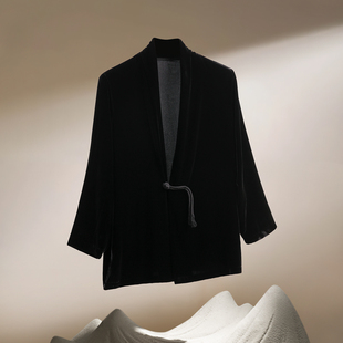 宽松汉服秋季 中国风丝绒香云纱披风道袍男中长款 新款 飘逸洒脱