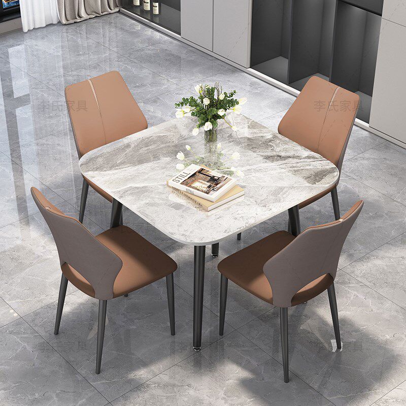 意式正方形岩板餐桌家用小户型简约大理石接待洽谈阳台桌椅圆饭桌
