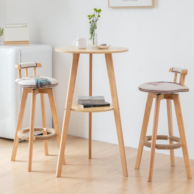 实木腿酒吧桌小圆桌家庭休闲简单阳台桌椅组合斯堪的纳维亚高凳酒