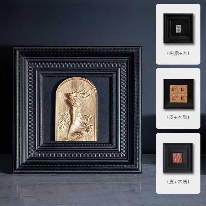 餐厅墙壁样板间展示柜陈列搭配装饰多款卧室艺术皮革鎏金布艺挂画图片