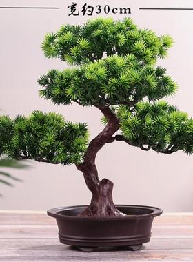 彷真迎客松盆景小摆件博古架电视柜茶几禅意办公室桌面装饰品中式